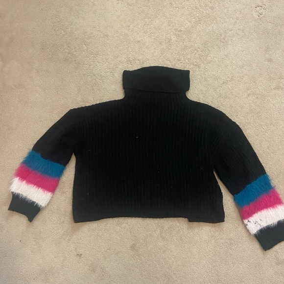 🔴 Primark Black Dramatic Sleeve TurtleNeck Cropped Chunky Knit Sweater - Picture 2 of 3